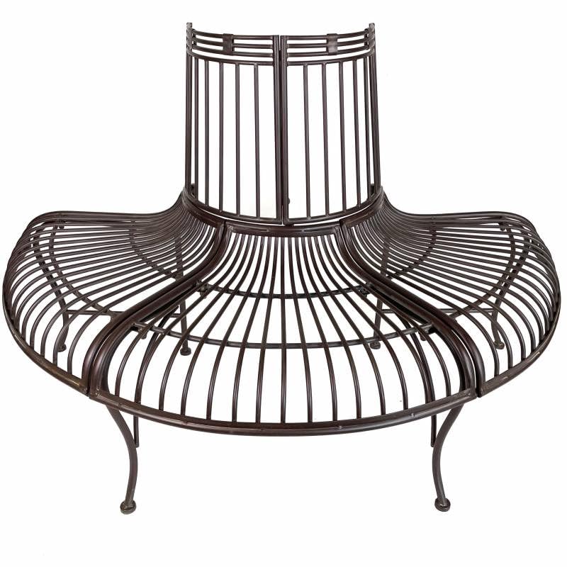 L'Héritier Du Temps Banc de Jardin Semi-Circulaire Tour d'arbre Demi-Lune Banquette de Parc en Fer Patiné Marron 69x86x134cm
