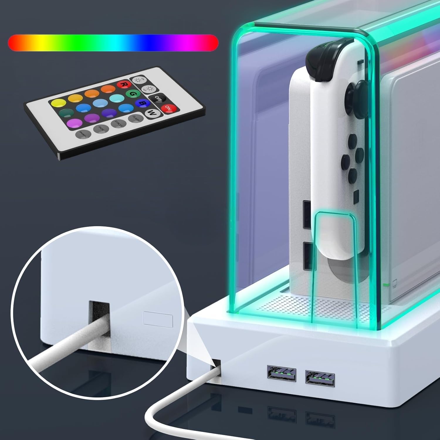 Schutzhülle Acryl Case mit LED Beleuchtung für Nintendo Switch/Switch OLED – Transparente Staubschutzhülle mit Fernbedienung