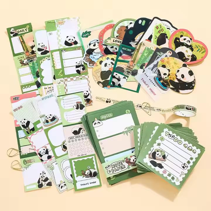Image of VOTDOT Paper Junk Journal & Scrapbook Kit, Scrapbooking Supplies Kit with Creative Decor Journaling Supplies, Stationery, Stickers, A6 Grid Notebook with Graph Ruled Page Gift for Girl (Panda)