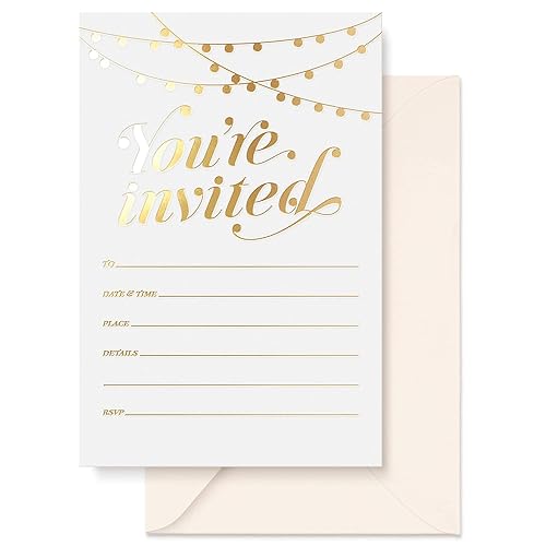 S&O Party Invitations! 25 Gold Foil Traditional Invitations with Envelopes,