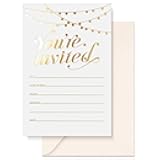 S&O Party Invitations! 25 Gold Foil Traditional Invitations with Envelopes, Wedding, Baby, & Bridal Shower Invite, Housewarming Birthday, and Girls Quinceanera Invite Cards for Every Celebration - 4x6