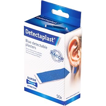 Detectaplast Elastic Pflaster blaue Wundpflaster f r den Lebensmittelbereich detektierbare Pflaster f r Erste Hilfe in der Gastronomie 9 x 38 mm Piercingpflaster 50 St ck