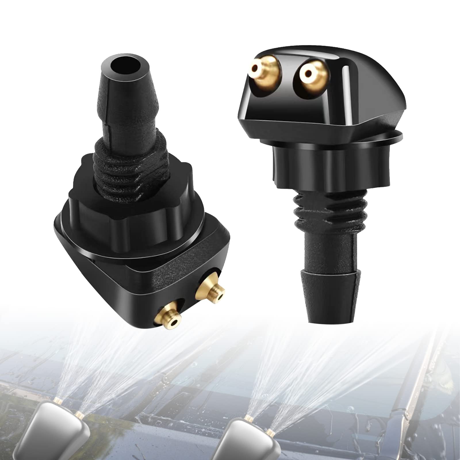 2-Pack Front Windshield Washer Nozzles - Double Hole Straight Column Spray, Universal Fit For Most Cars (Black) - View #9