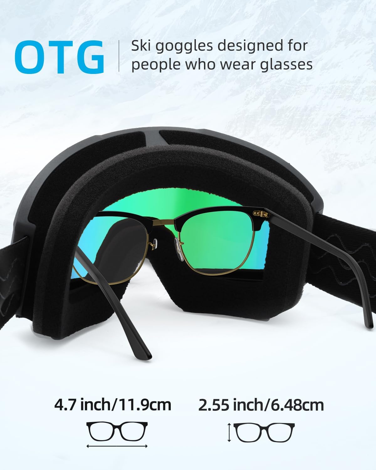 Unisex OTG Ski Goggles for Glasses Wearers Snow Goggles Anti Fog Snowboard Goggles for Skiing Compatible Helmet