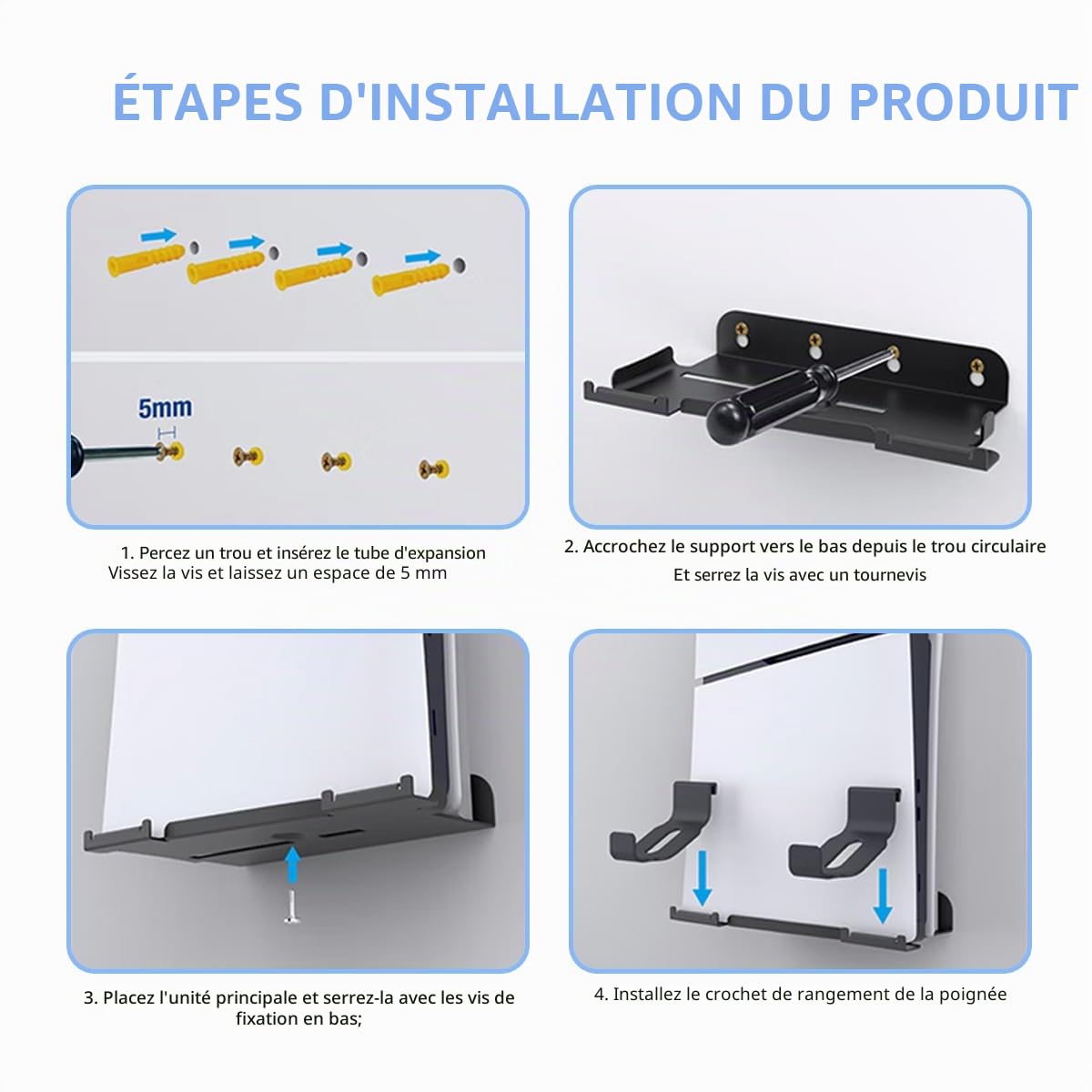 Support Mural PS5 Slim Étagère Compatible Disque et Édition Numérique, Noir