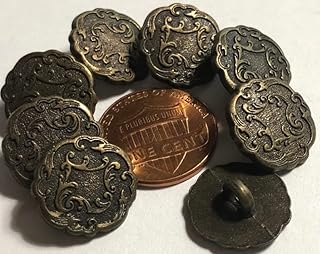 Set of 8 Beautiful Flat Top rET Antique Brass Tone Metal Shank Buttons 15mm 9/16