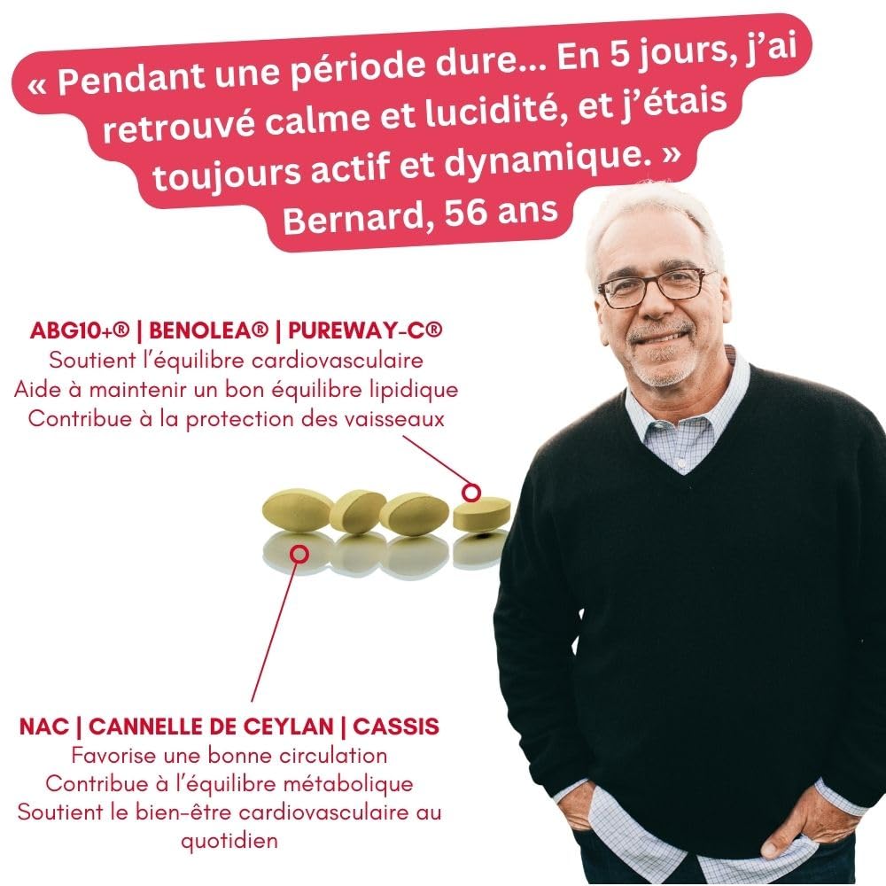EVOM CardioVasc Équilibre - Complément alimentaire coeur, cholestérol et tension - Ail Noir ABG10+®, Olivier BENOLEA®, Vitamine C liposomale, Cannelle, Cassis, NAC - 80 comprimés - Complément Hommes