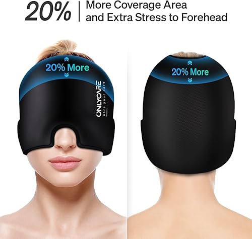 Miniatura 3 de ONLYCARE - Gorro para aliviar migrañas, máscara calmante, envoltura de gel frío sin olor, terapia de fríocalor, compresa de hielo para dolor de