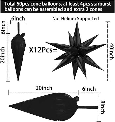 Miniatura 3 de Globos de estrella negra metálicos de 50 piezas, grandes globos de aluminio de explosión negra de 26 pulgadas, globos de punta de estrella negra de