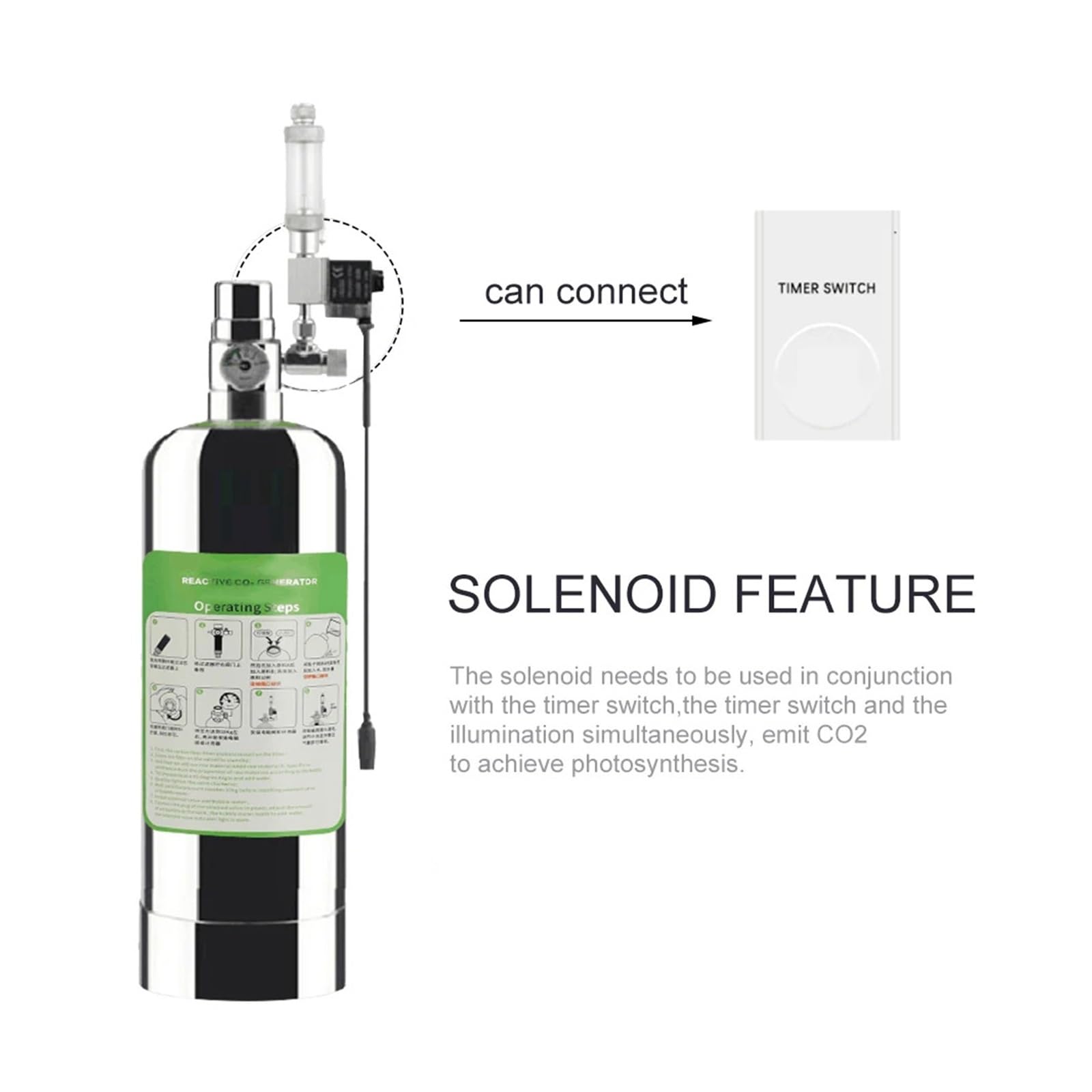 Kit de Sistema generador CO2 for Acuario Doble 5L, Cilindro con válvula solenoide, difusor Burbujas, dióxido Carbono(5L)