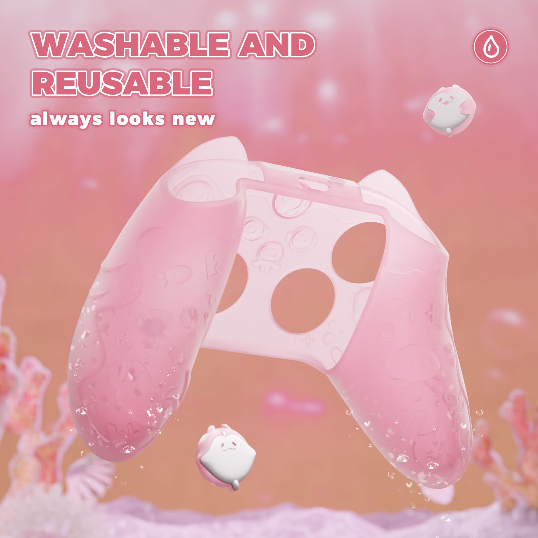 PlayVital Cover Controller per Xbox Series X/S Joystick Custodia Silicone Case Grip Antiscivolo & Copri Levette Analogiche & Adesivi, Accessori Protettivi Carini, Semi-trasparente Rosa Pesca