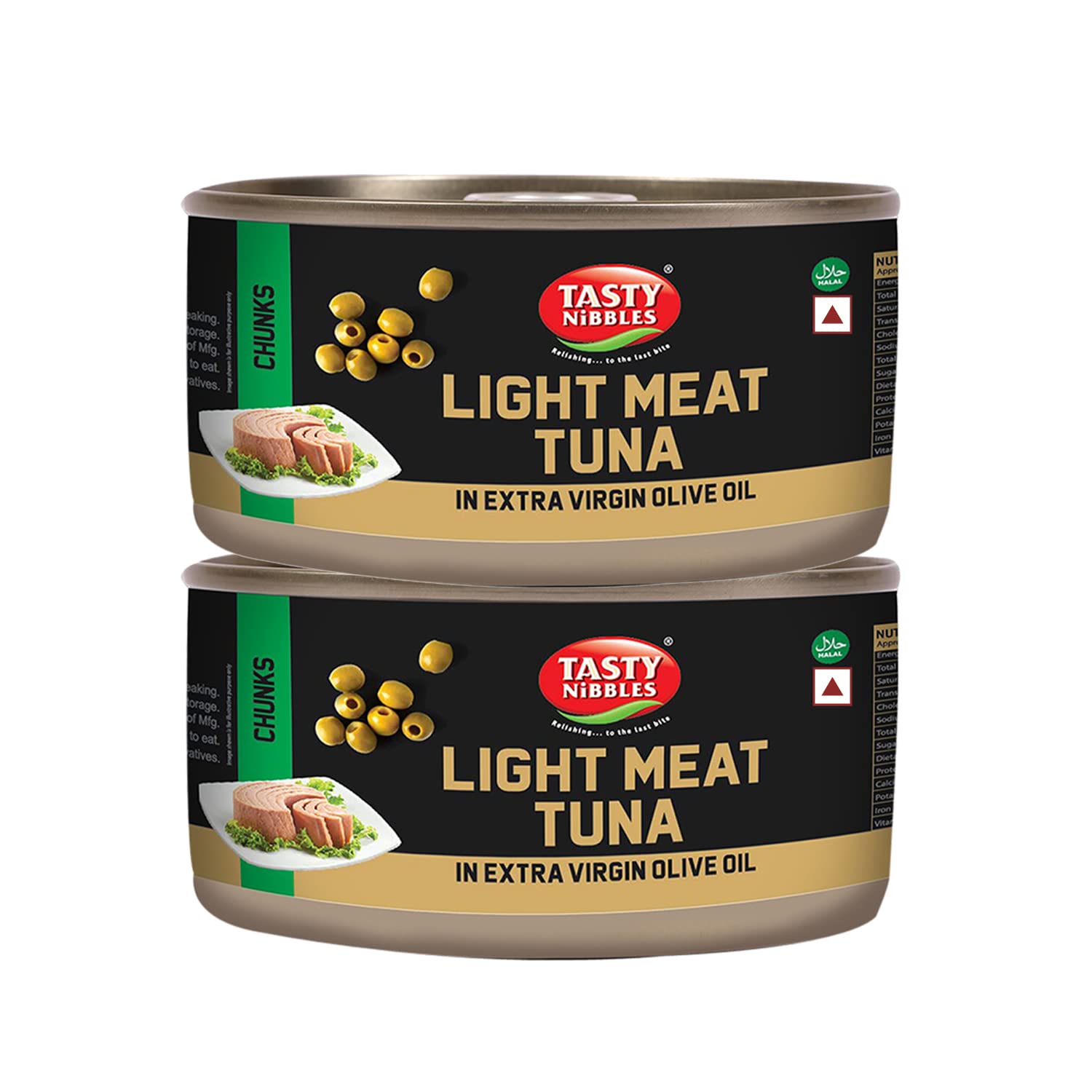 TASTY NIBBLES LIGHT MEAT TUNA CHUNKS IN EXTRA VIRGIN OLIVE OIL 185 G X 2 (PACK OF 2, 370 G)