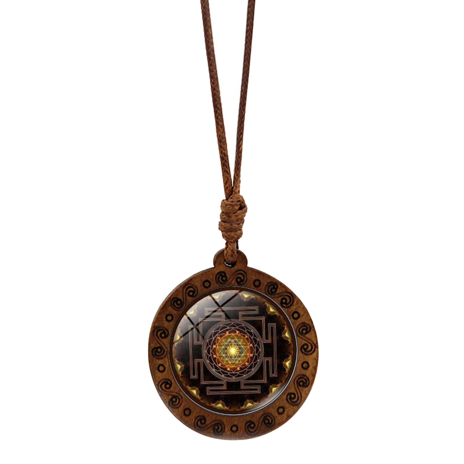 Luckgoni Women's 1 Elegant Wood Metatron Cube Necklace Sacred Geometry Hexagram And Sri Yantra Amulet Neckchain Adjustable Length Choker
