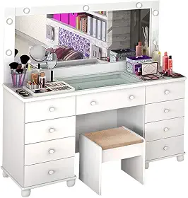 Penteadeira Com Banqueta Camarim Luxo Luz de Led Branco Acetinado