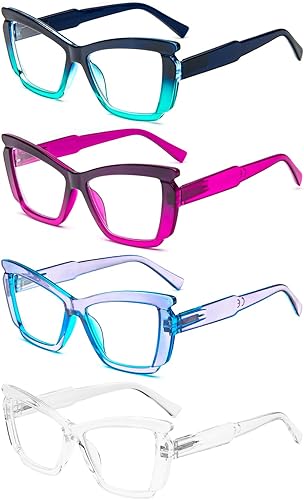 Miniatura 2 de KoKoBin Paquete de 4 elegantes lentes de lectura para mujer, a la moda, grandes, con bloqueo de luz azul, con bisagra de resorte