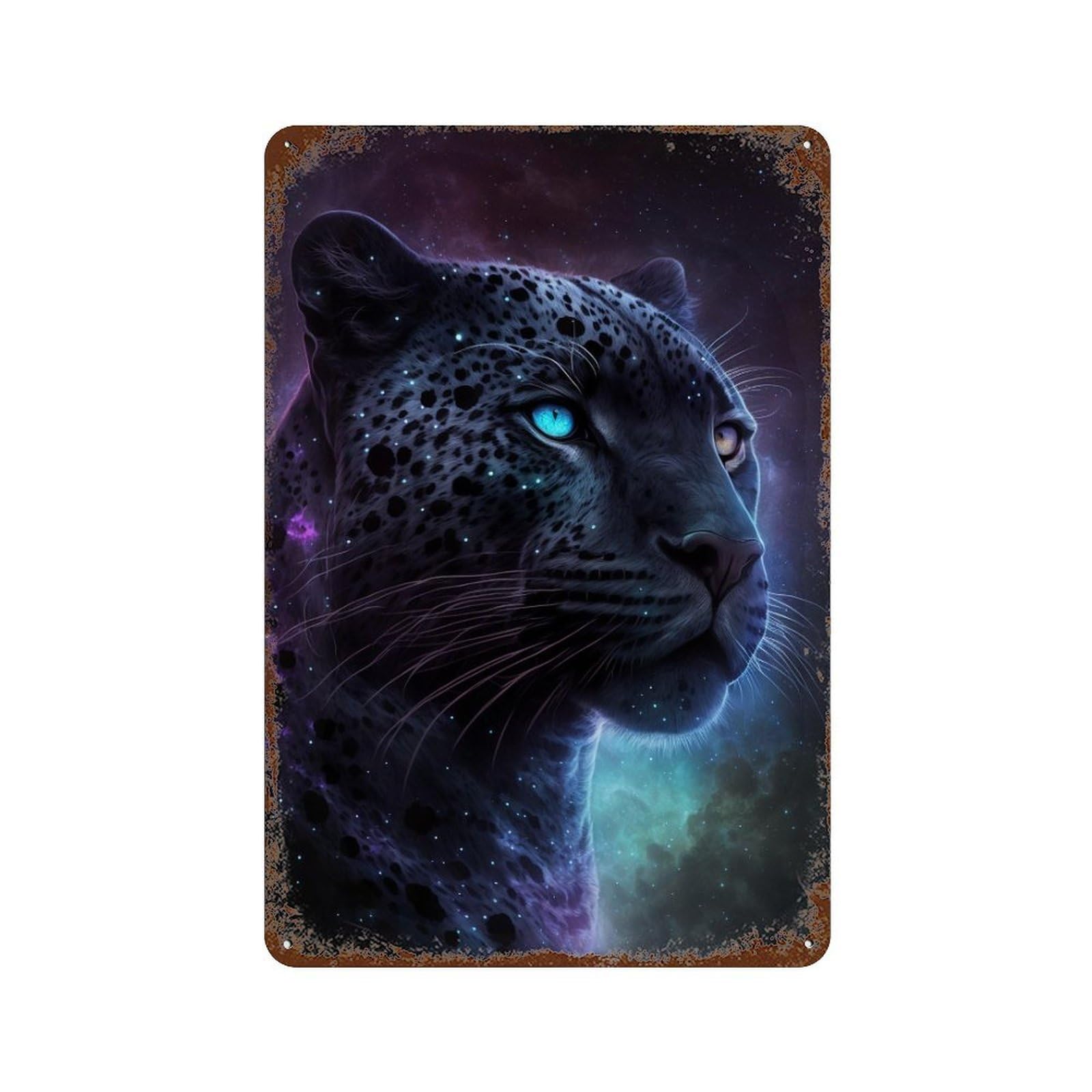 Garage Style Galactic Leopard Portrait-6 Weathered Tin Sign 11.8"x7.9", Shabby Chic Decor for Bar And Workshop