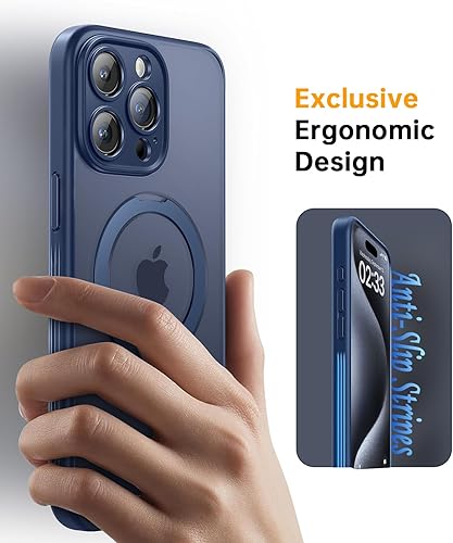 Miniatura 8 de JUESHITUO Funda para iPhone 15 ProMax con soporte magnético protección completa de la cámara compatible con MagSafe grado mil, a prueba de golpes,