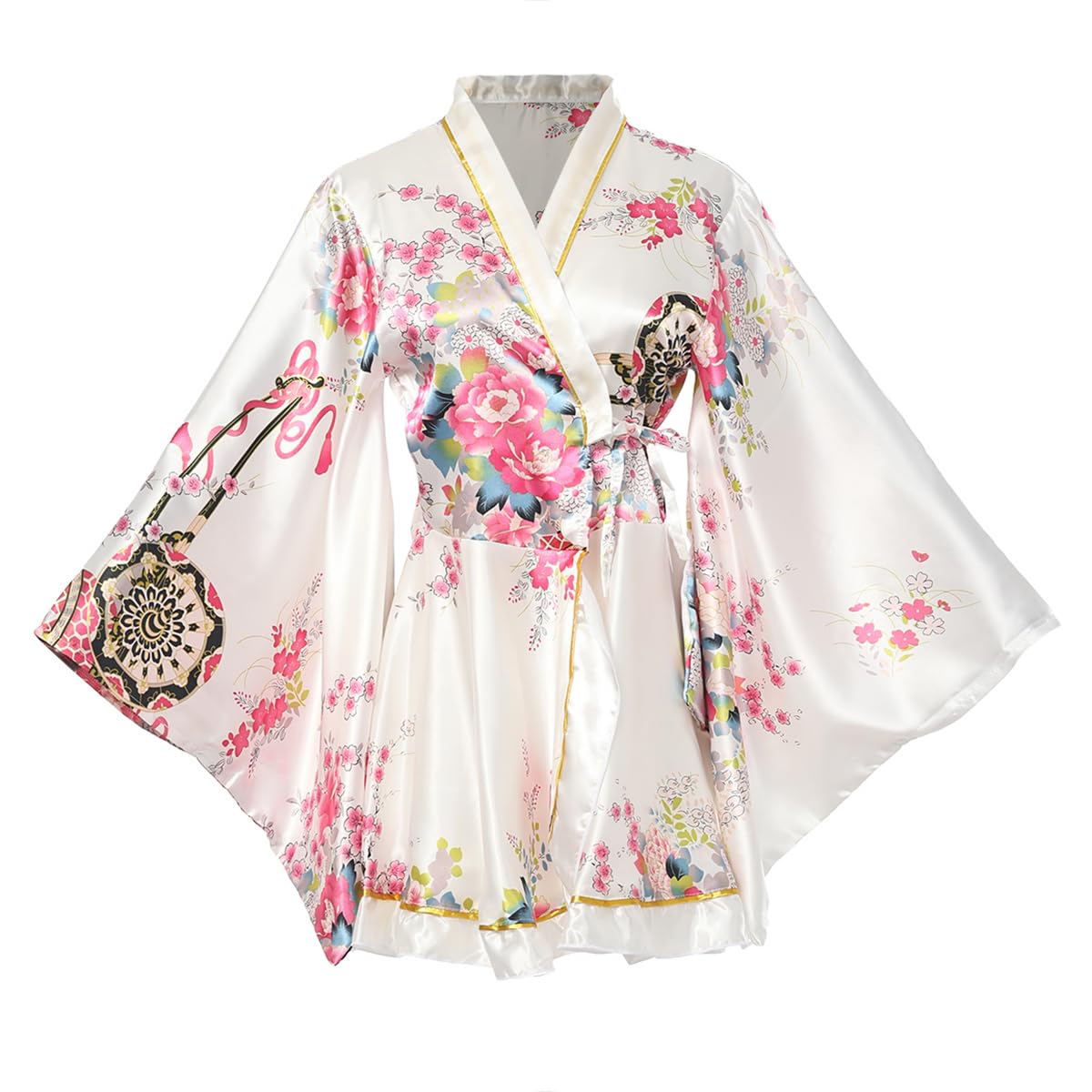 BPURB Kimono-Kostüm, japanisches traditionelles Geisha-Yukata-Cosplay, Damen, sexy Kirschblüten, Bademantel, Nachtwäsche mit Obi-Gürtel