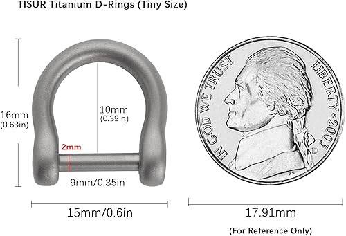 Miniatura 2 de TISUR Anillos en D de titanio con grillete de tornillo, llaveros en forma de U, herramientas para llaves de coche, bolso de mano de cuero para