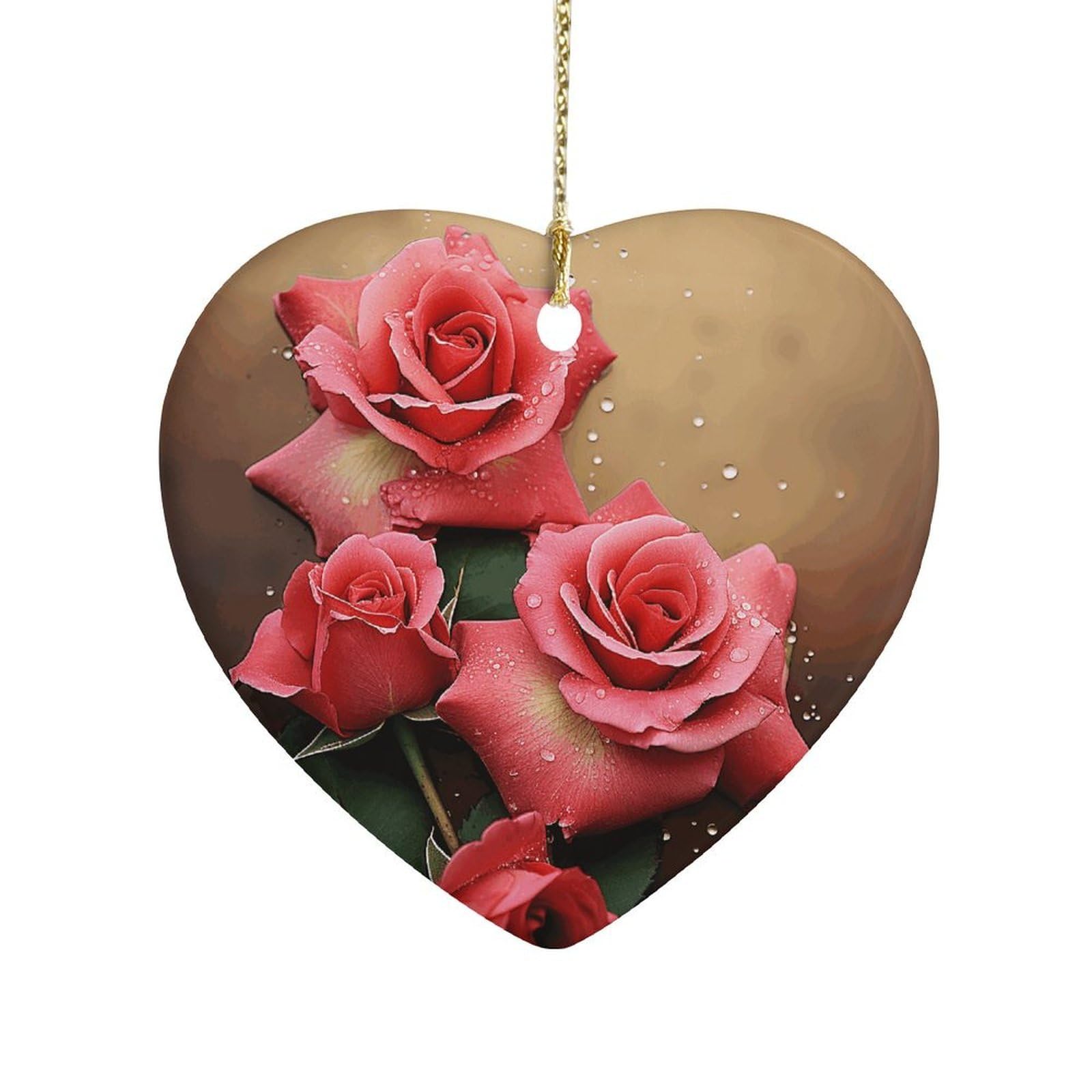 Khauerbc Style Rosesceramic Ornament,Heart-Shaped.christmas Tree Hanging Decoration-Holiday Home Decorations. Art Ornament,Friendship Keepsake - Gift Ideas, For Besties, Coworkers, Family.