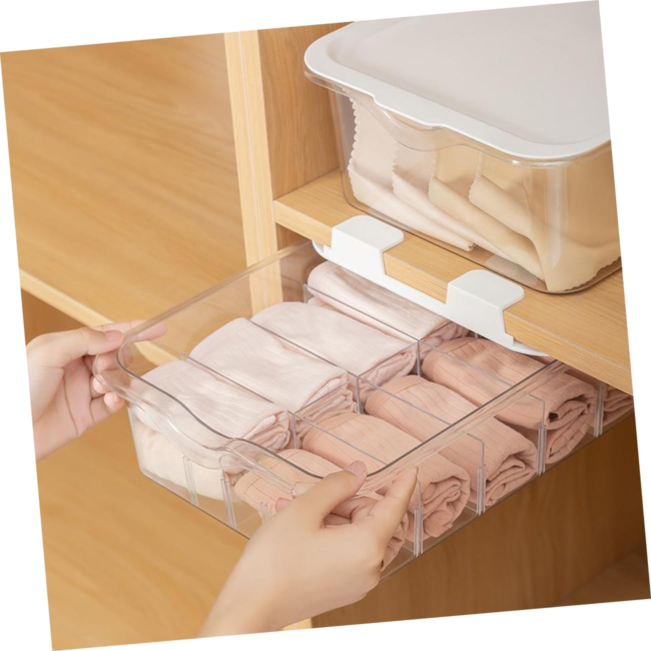 Compartment Transparent Drawer Organizer Box with Dustproof Lid Underwear and Sock Storage for Closet Shelves Multi Grid Drawer Type Holder for Clothing and Socks