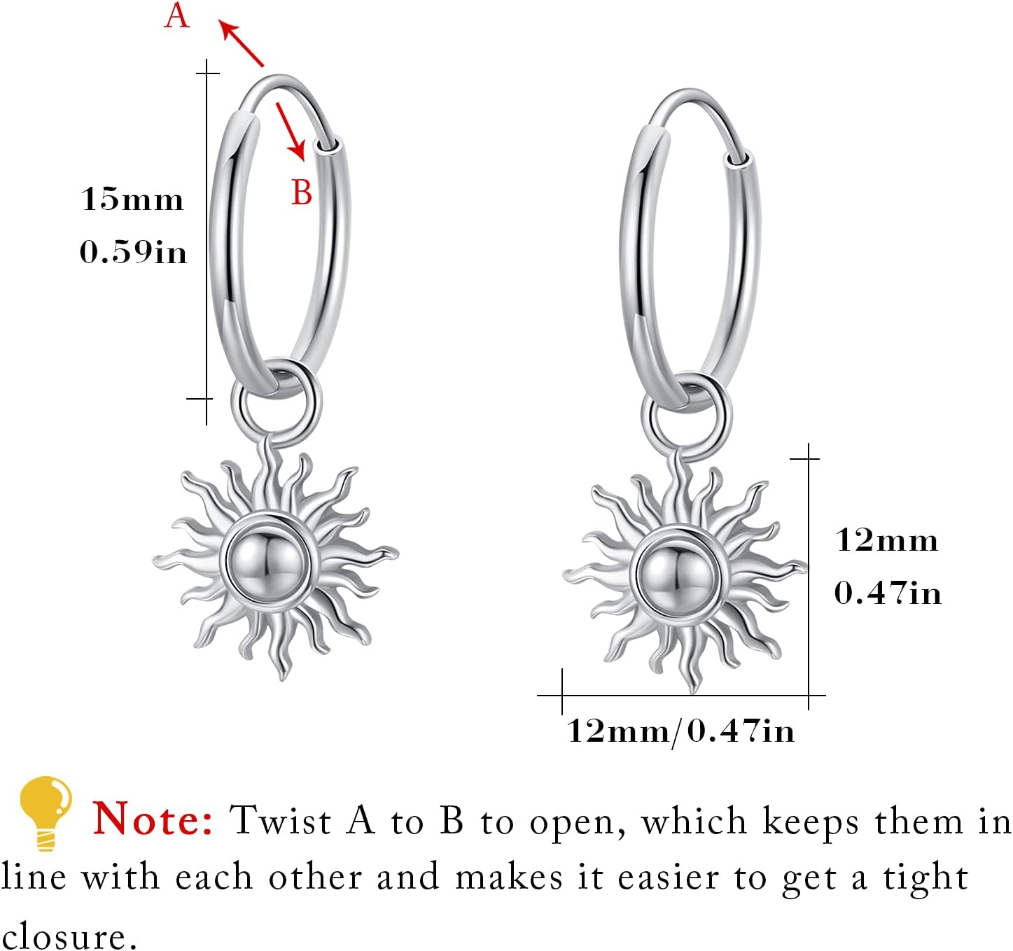 Sun Dangle Earrings, 925 Sterling Silver Sun Hoop Earrings Hypoallergenic Earrings for Sensitive Ears Jewelry Lovers for Women Friends - Image 5