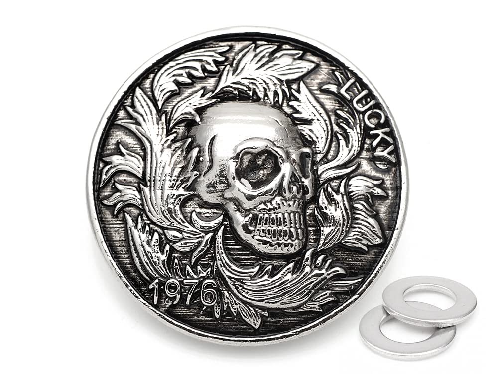 CRAFTMEMORESkull Concho Screw Back Lucky Leaf Leather Craft Wallet Decorations 1-3/8 Inch 2PCS CHS109 (Antique Silver)