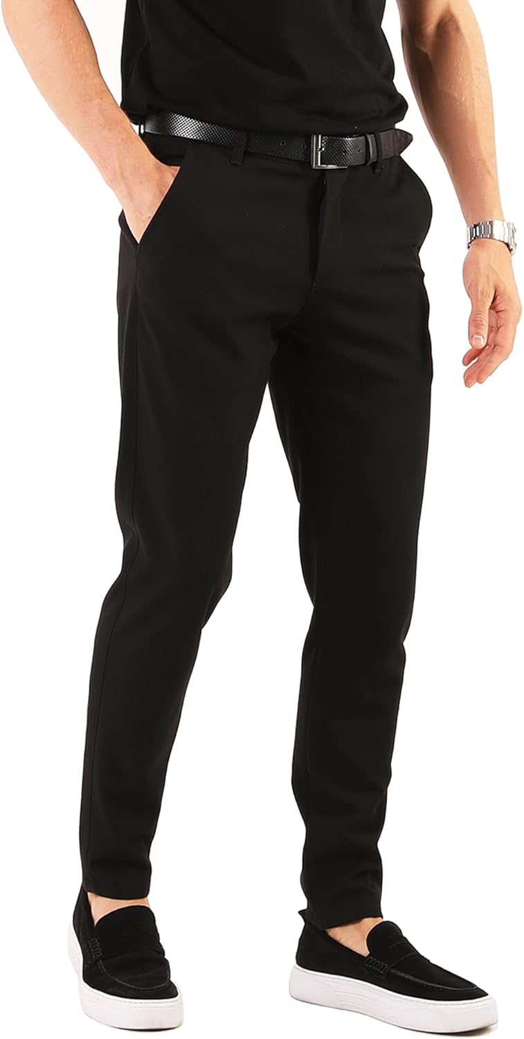 Slim Fit Dress Pants for Men - Skinny Chinos Pants - Stretch Casual Plaid Golf Checkered Pants - Slacks Tapered Trousers