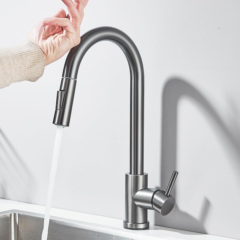 Smart Touch Sensor Kitchen Faucets Sensitive Smart Touch Control Faucet Mixer Tap Pull Out 360 Rotation Sensor Faucets,Brushed Grey