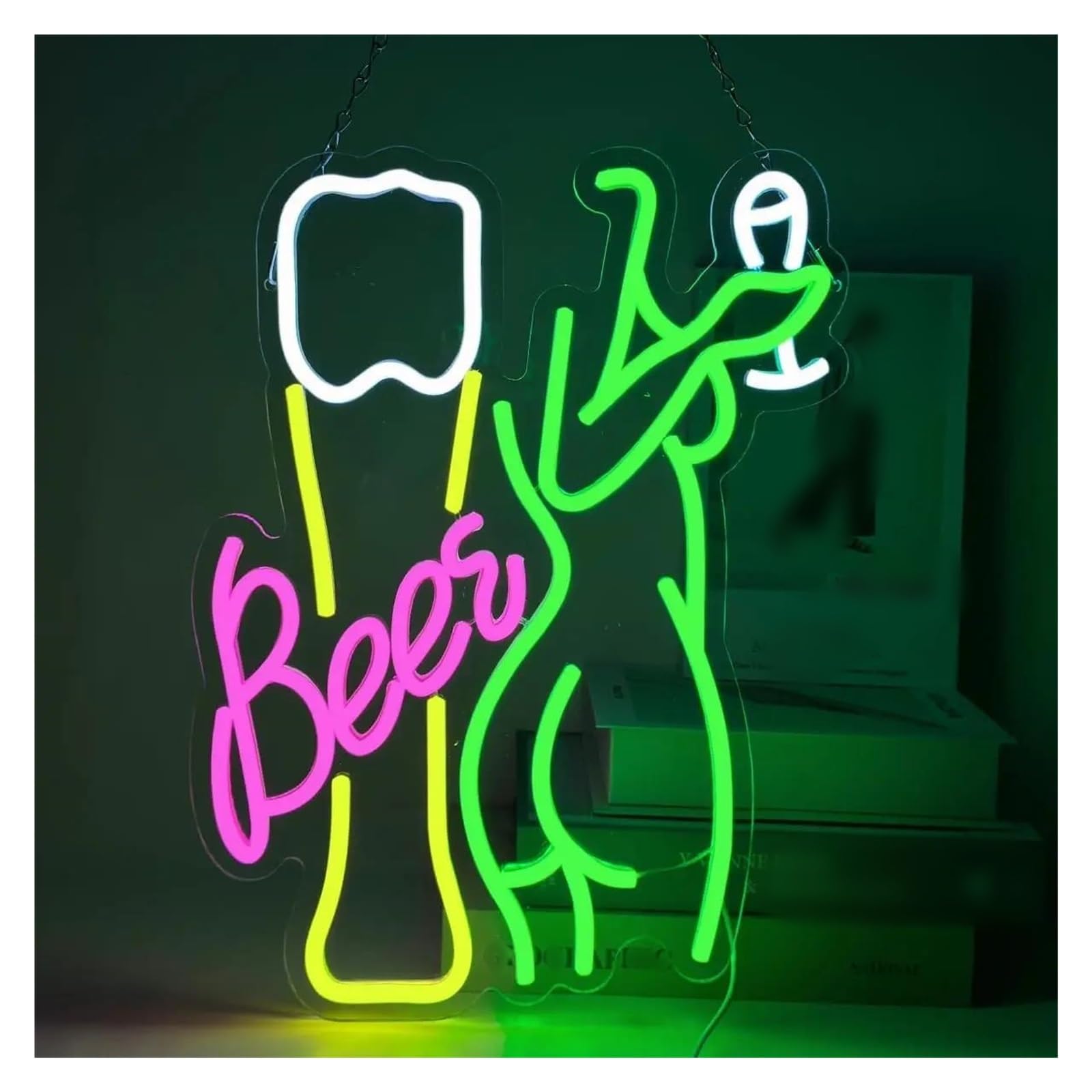 Signs Lamp Beer Neon Sign Wine Glass Light Advertising USB Powered Lamps for Bar Club Night Club Store Party Decor 29cmх38cm