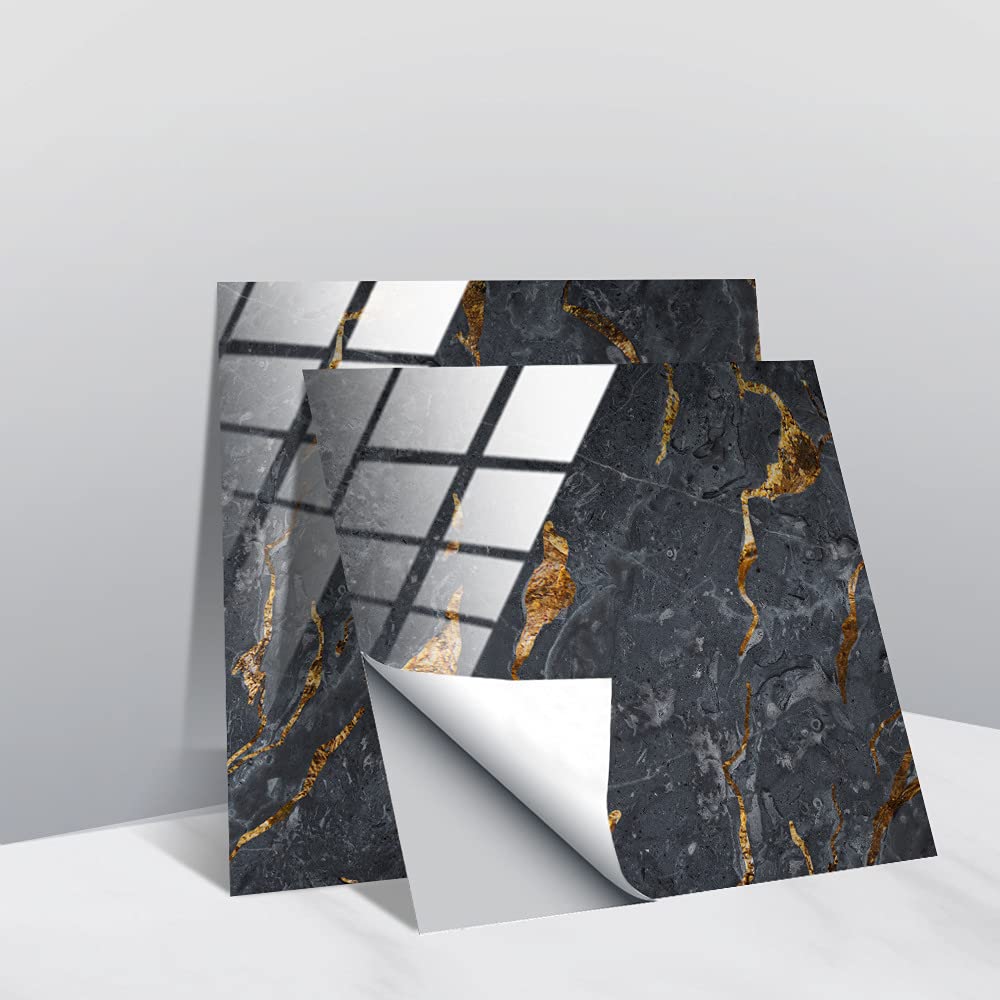 LMYSXAOZ 20 PCS Marble Pattern Tile Stickers, Self Adhesive Wall Tiles for Kitchen Bathroom, Oil Proof Peel and Stick DIY Floor Modern (20x20cm)