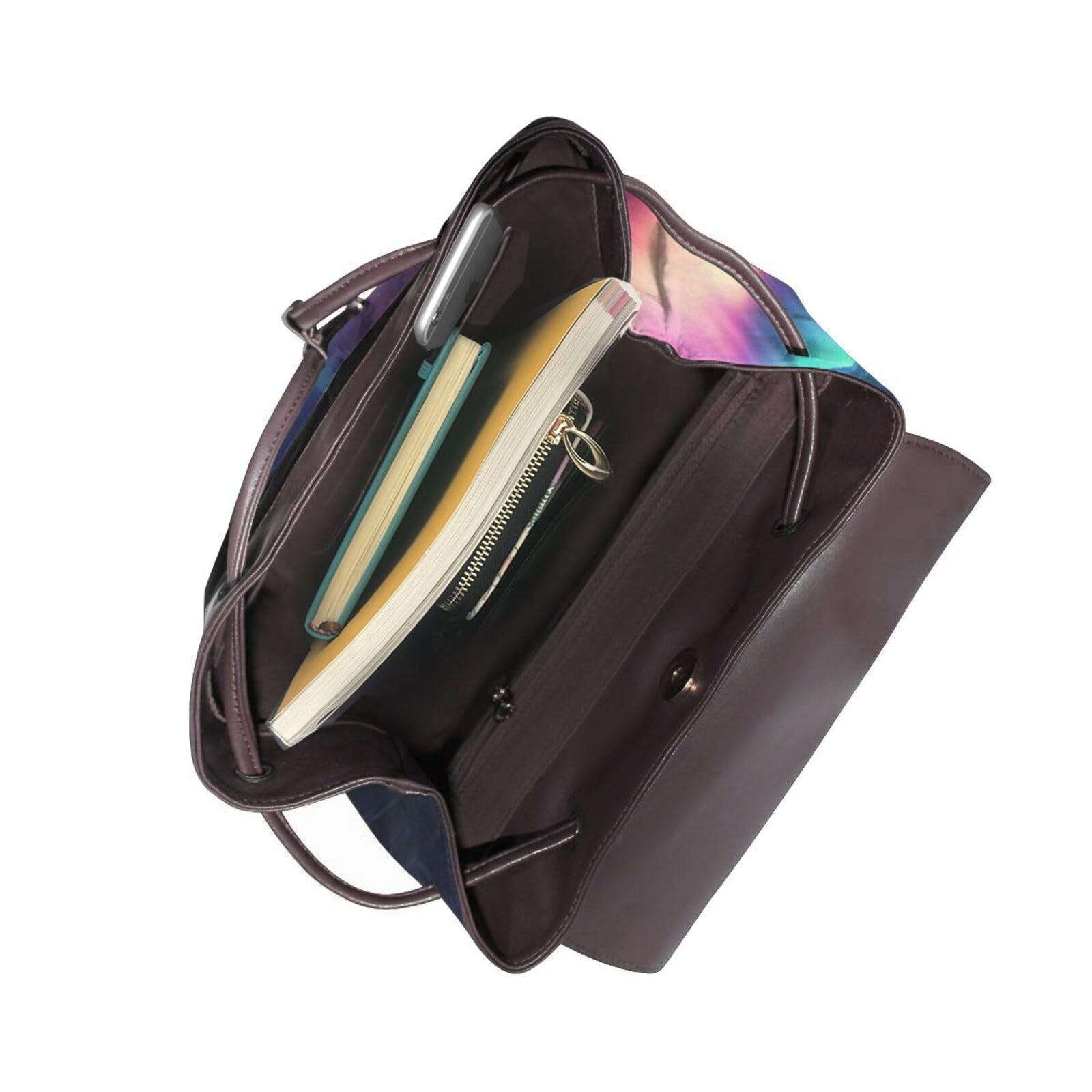 Mochila de piel auténtica con estampado de auroras boreales oscuras, bolsa de hombro para mujer para todas las ocasiones, Negro -, Talla única