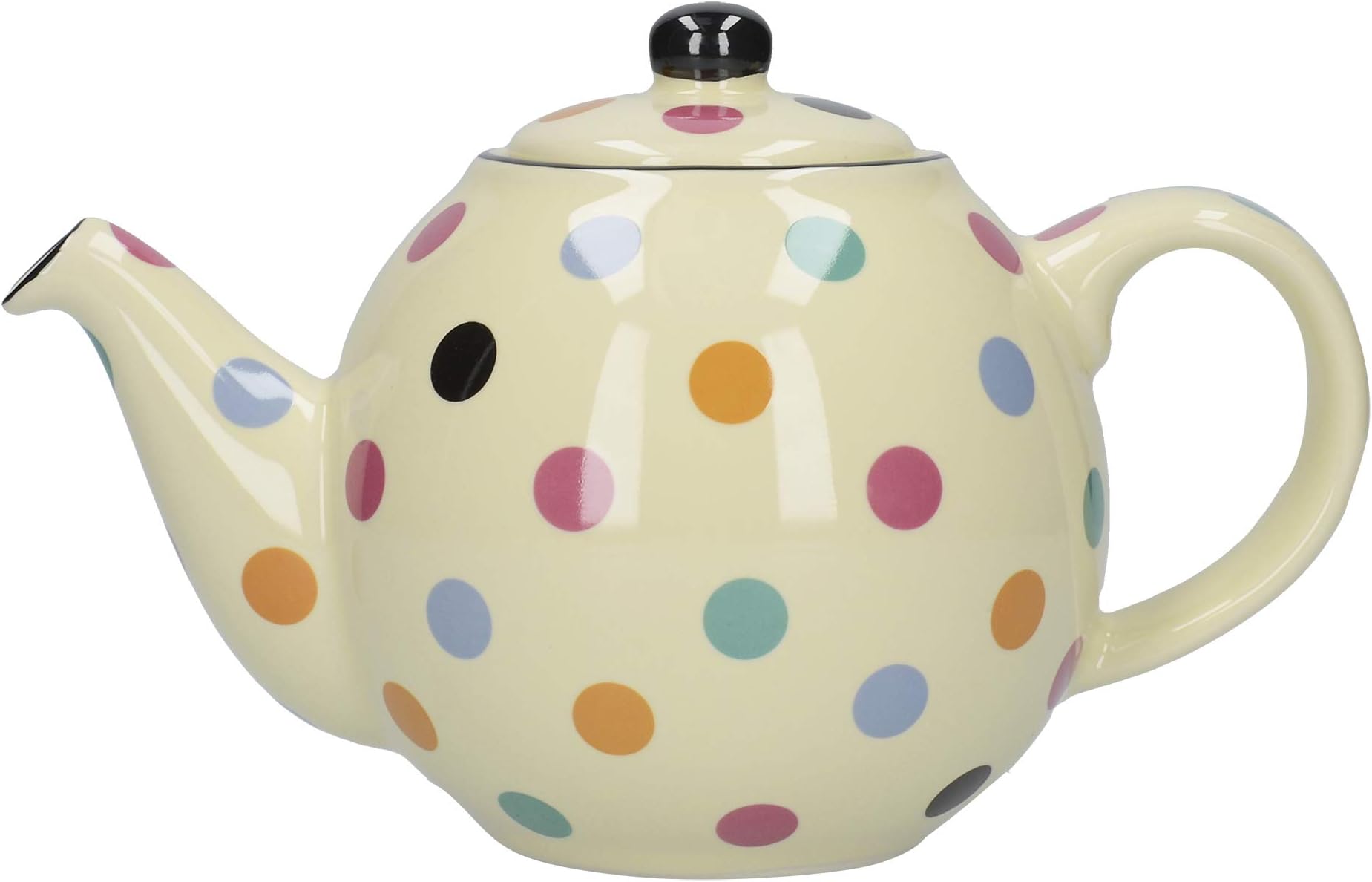London Pottery Globe Polka Dot Teapot with Strainer, Ceramic, Ivory / Multi Spot, 2 Cup Capacity (500 ml)