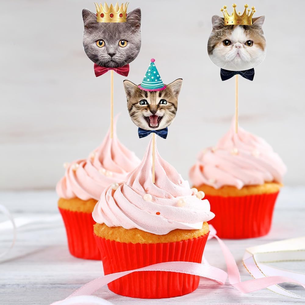 16 Süße Katzen-Gesicht Cupcake-Topper Aus Papier – Perfekt Für Katzenthema-Geburtstagsfeiern