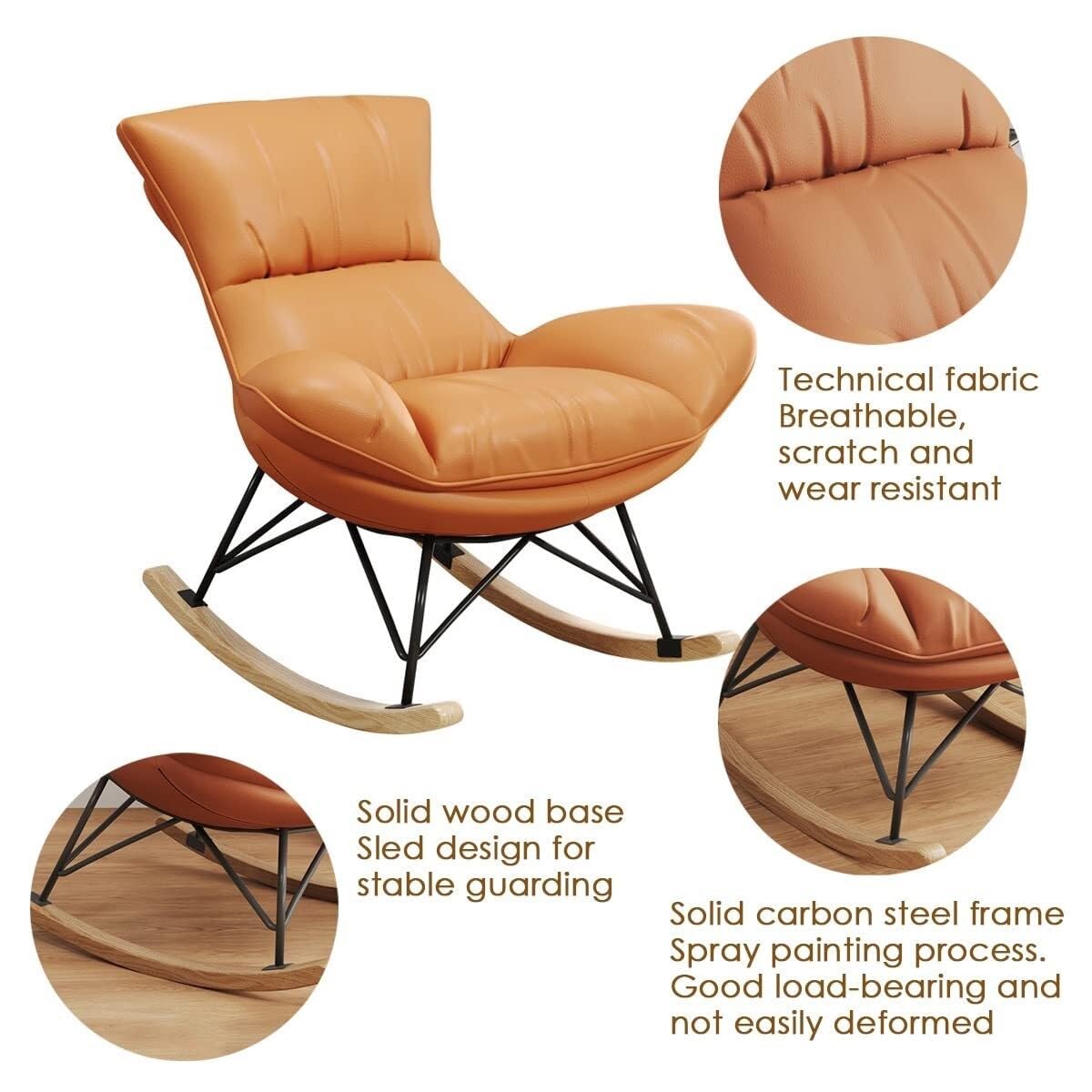 Sillón mecedor moderno, cómodo sillón reclinable, sillón mecedor tapizado con mecedora deslizante, sillón de sala de estar con reposapiés, sillón auxiliar con base d(Naranja+blanco-Talla única