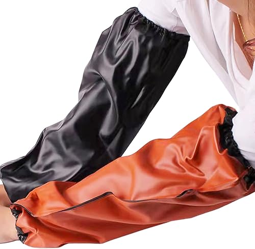 Miniatura 6 de Yzurbu 2 pares de fundas de PVC para brazos, protectores impermeables a prueba de aceite, fundas protectoras para brazos con puños elásticos, Negro -