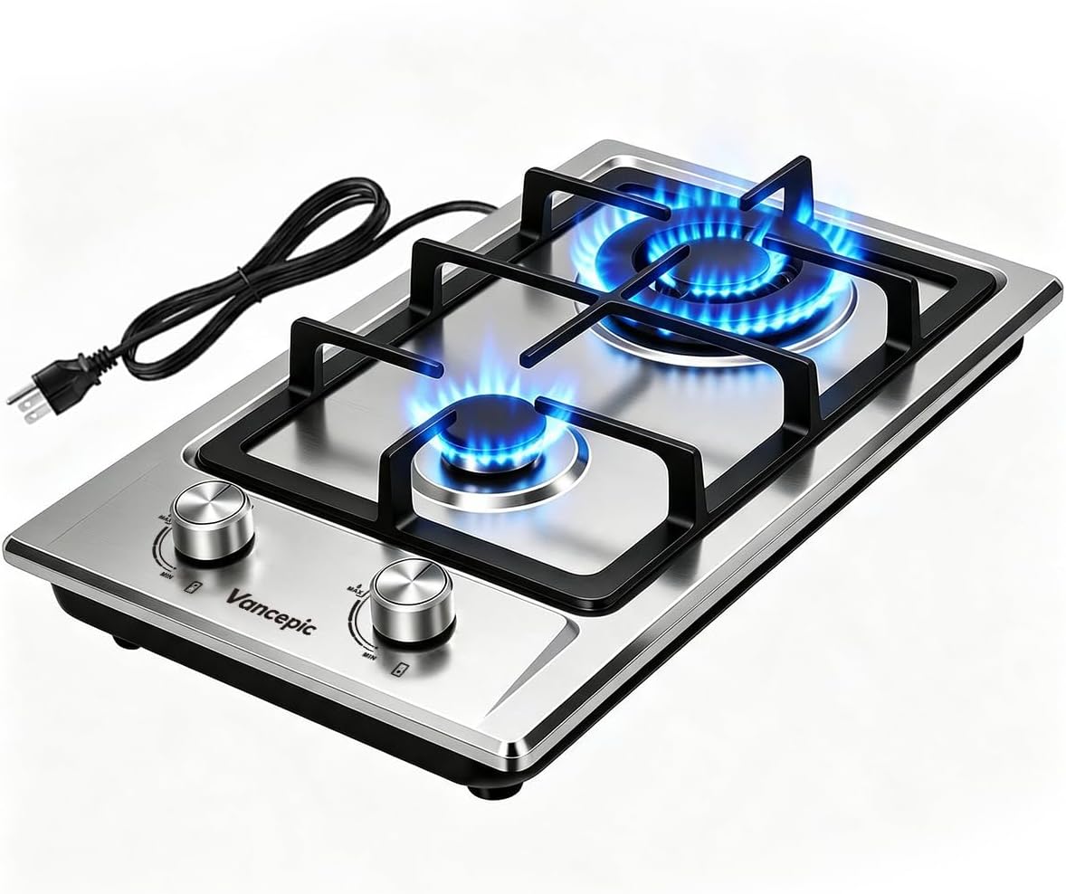 Best budget stainless steel: VancEpic 2 Burner Gas Cooktop, 12 Inch Stainless Steel