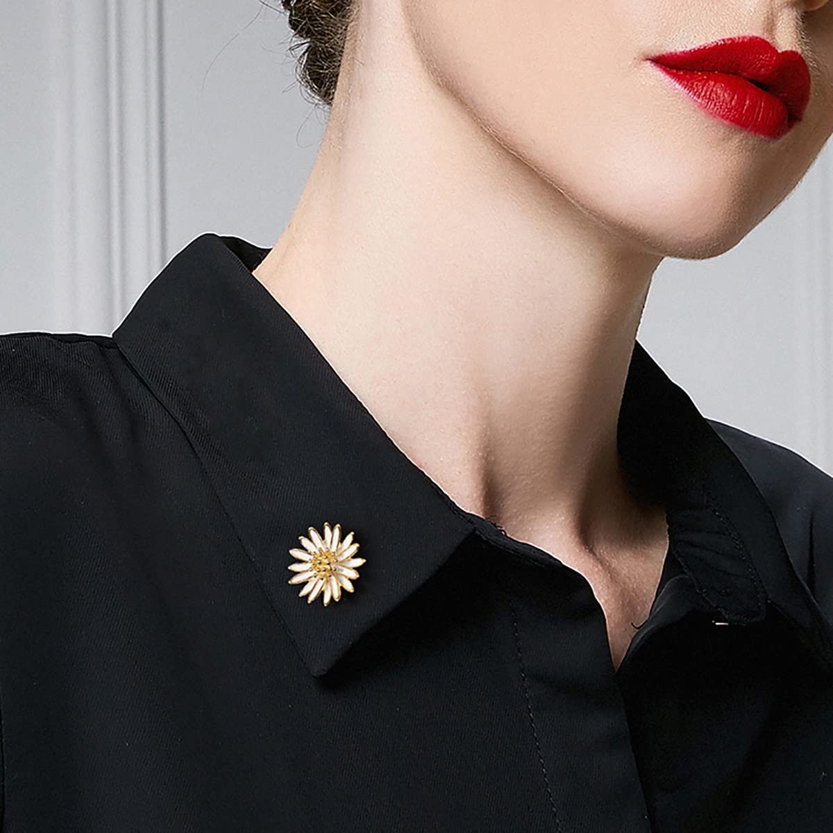 ZXHStore Broches de Metal Lindos, Mini alfiler de la Solapa de la aleación de la Flor de la Margarita Blanca, la Insignia Floral for la Ropa y Las Bolsas, Tono Dorado