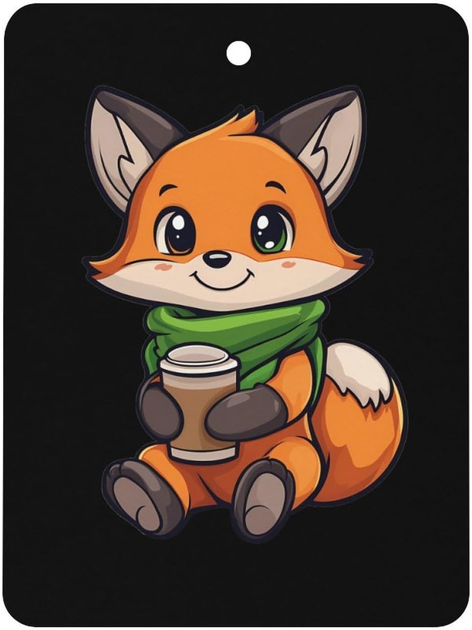 Cute Fox Drinking Coffee Car Air Freshener Hanging Car Scent Cards Decor Interior Accessories