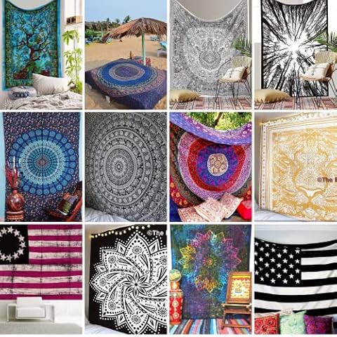 250 Pcs Assorted Queen and 250 Pcs Twin Tapestry Combo - Multiple Design - Christmas Clearance Deal-Beautiful Indian Tapestry Wall Art, Perfect Valentine Gift, Hippie Wall Hanging, (Twin Size 84"x 54", Queen Size 84"x 94") Cover