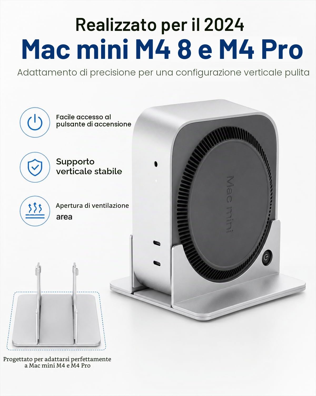 SNANSHI Supporto da scrivania verticale per Mac mini M4, design verticale per un facile accesso al pulsante di accensione/risparmio di spazio/migliore dissipazione del calore, compatibile con Mac mini