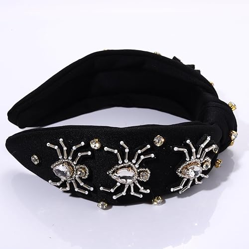Miniatura 9 de Diadema de Halloween para mujer, diseño de araña, caramelo, maíz, cristal, adornado con nudo superior ancho, diadema anudada con diamantes de