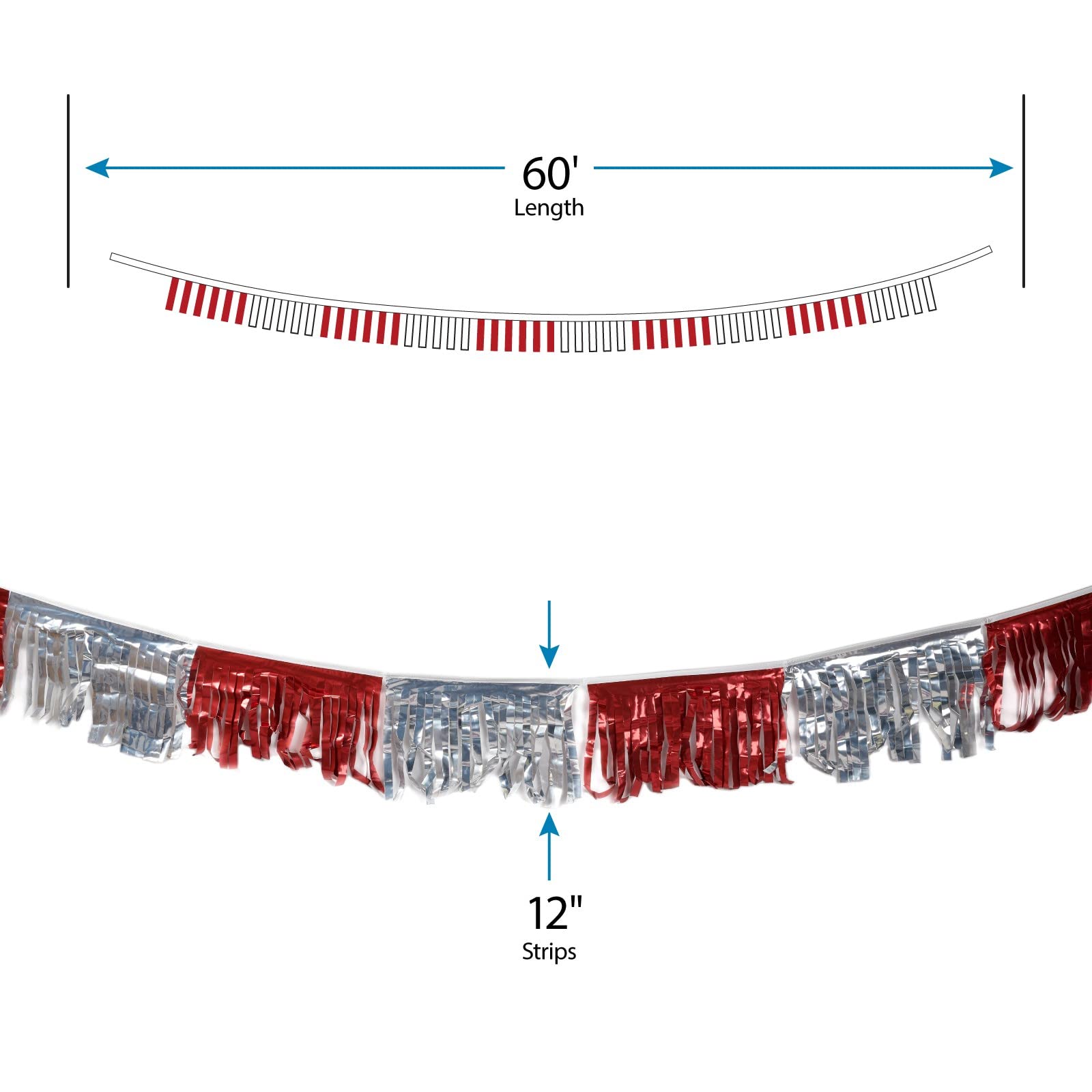 SSWBasics 60 Foot Red/Silver Metallic Fringe Pennant