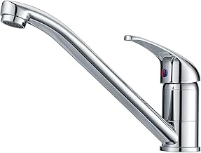Hapilife Chrome Kitchen Tap Single Lever Kitchen Mixer Taps 1 Hole Long Spout Monobloc Brass Low Arc Faucet 360° Swivel Spout Sink Mixer Tap Top Lever