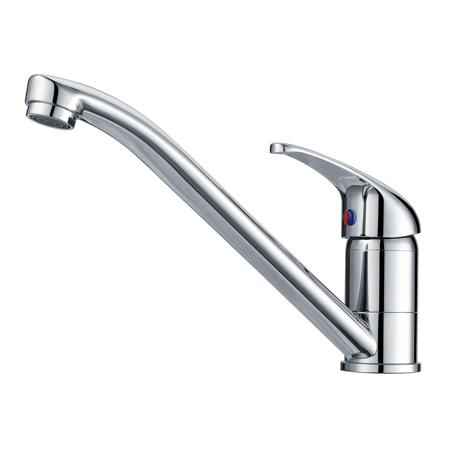 Hapilife Silver Chrome Kitchen Tap Single Lever Kitchen Mixer Taps 1 Hole Long Spout Monobloc Brass Low Arc Faucet 360° Swivel Spout Sink Mixer Tap Top Lever