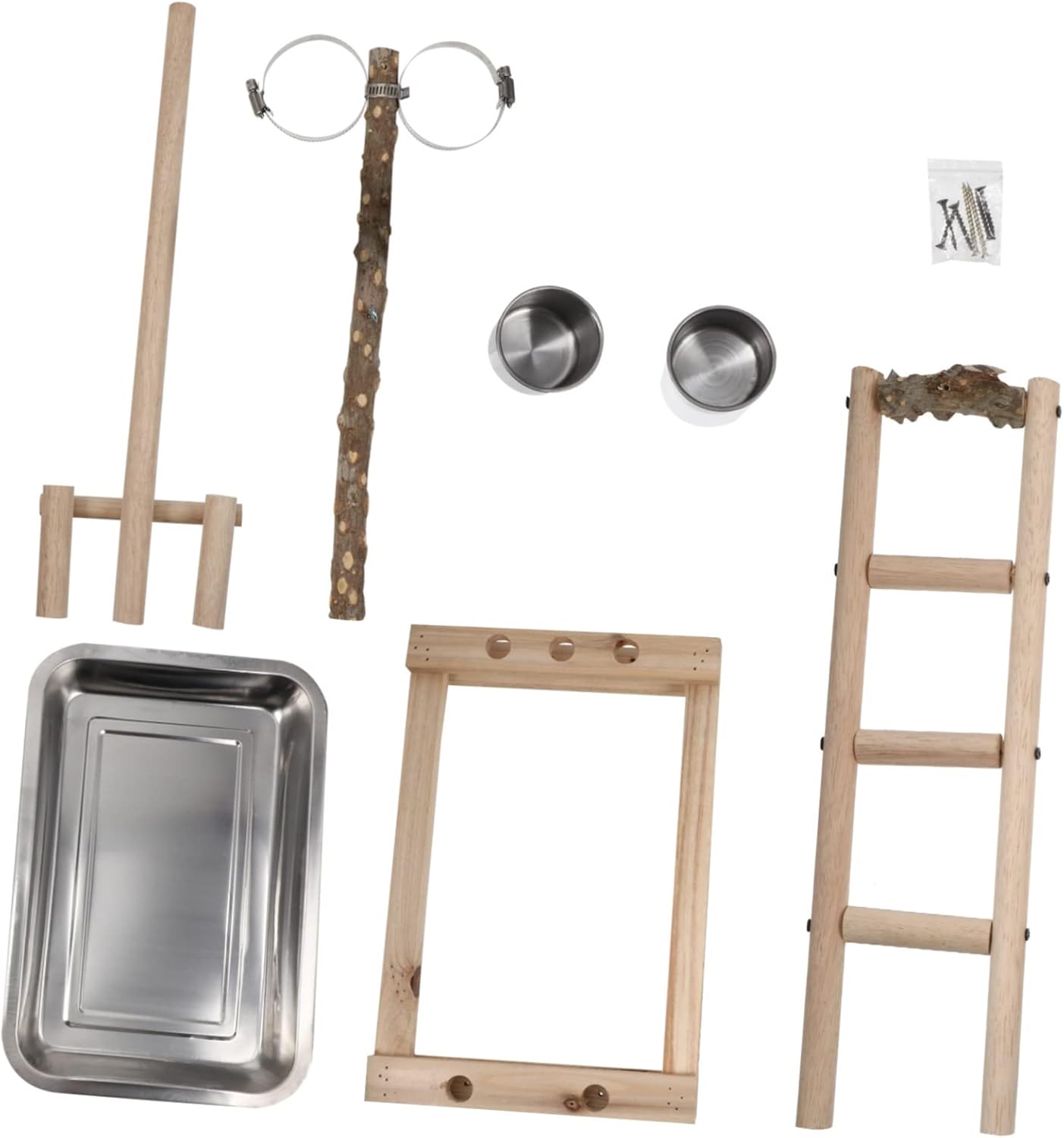 Yardwe Parrot Stand with Stainless Steel Bird Food Box Educational Rack for Playtime and Nail Trimming Durable and Bite Resistant for Medium-Sized Birds