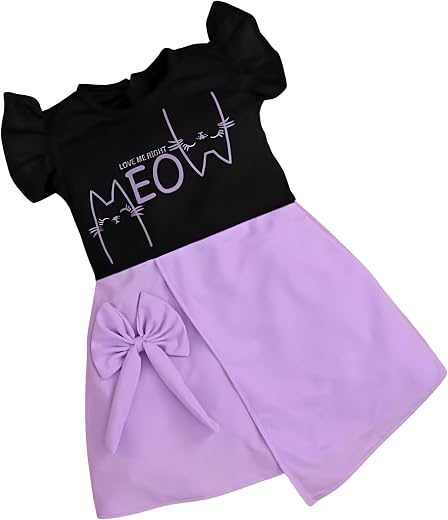 4YOU Dresses Beautiful Black and Lavender Color Crepe Fabric Dress for Girls