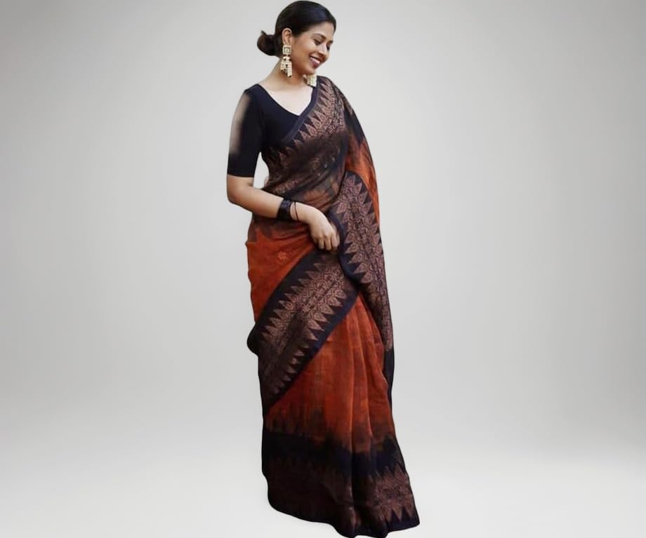 SIRIL Women's Printed Cotton Saree with Unstitched Blouse Piece