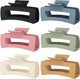 4 Inch Big Hair Claw Clips 6 Pcs Large Claw for Thick Hair Square Hair Clips for Women Rectangle Hair Clips Nonslip Acrylic Banana Jaw Clips Hair Accessories for Girls (Light)