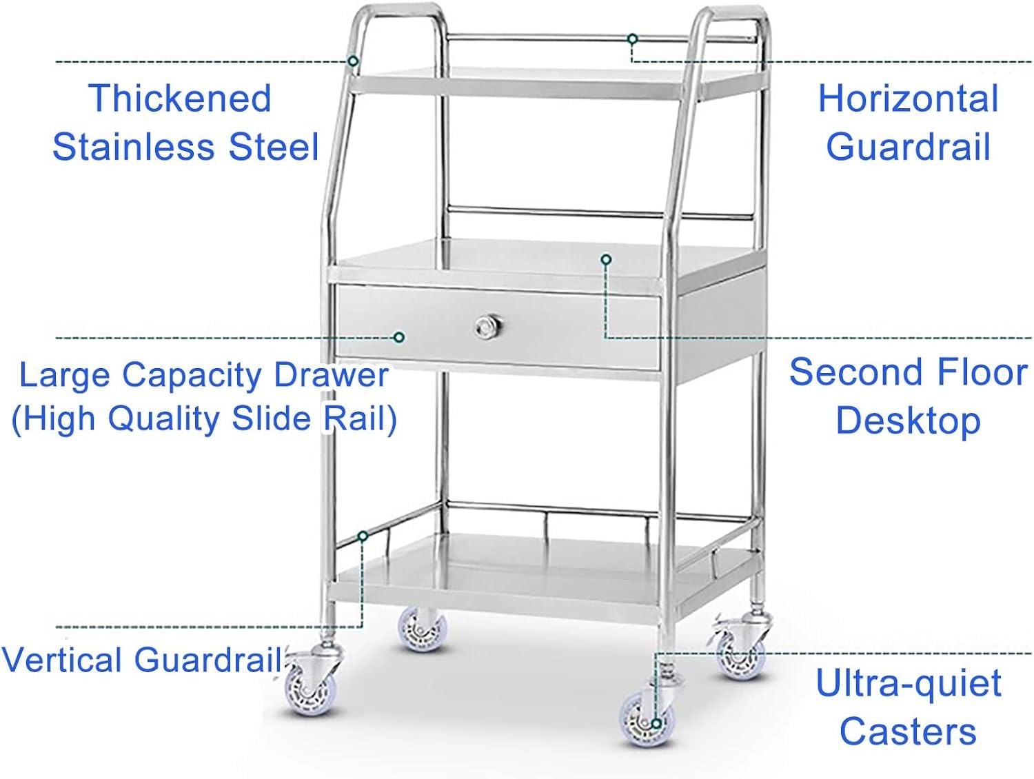 Carrello di Utilità Medica Carrelli per Clinica per Auto per Assistenza Sanitaria in Acciaio Inossidabile Carrelli per Attrezzature di Laboratorio Medico Rotolamento Multifunzione